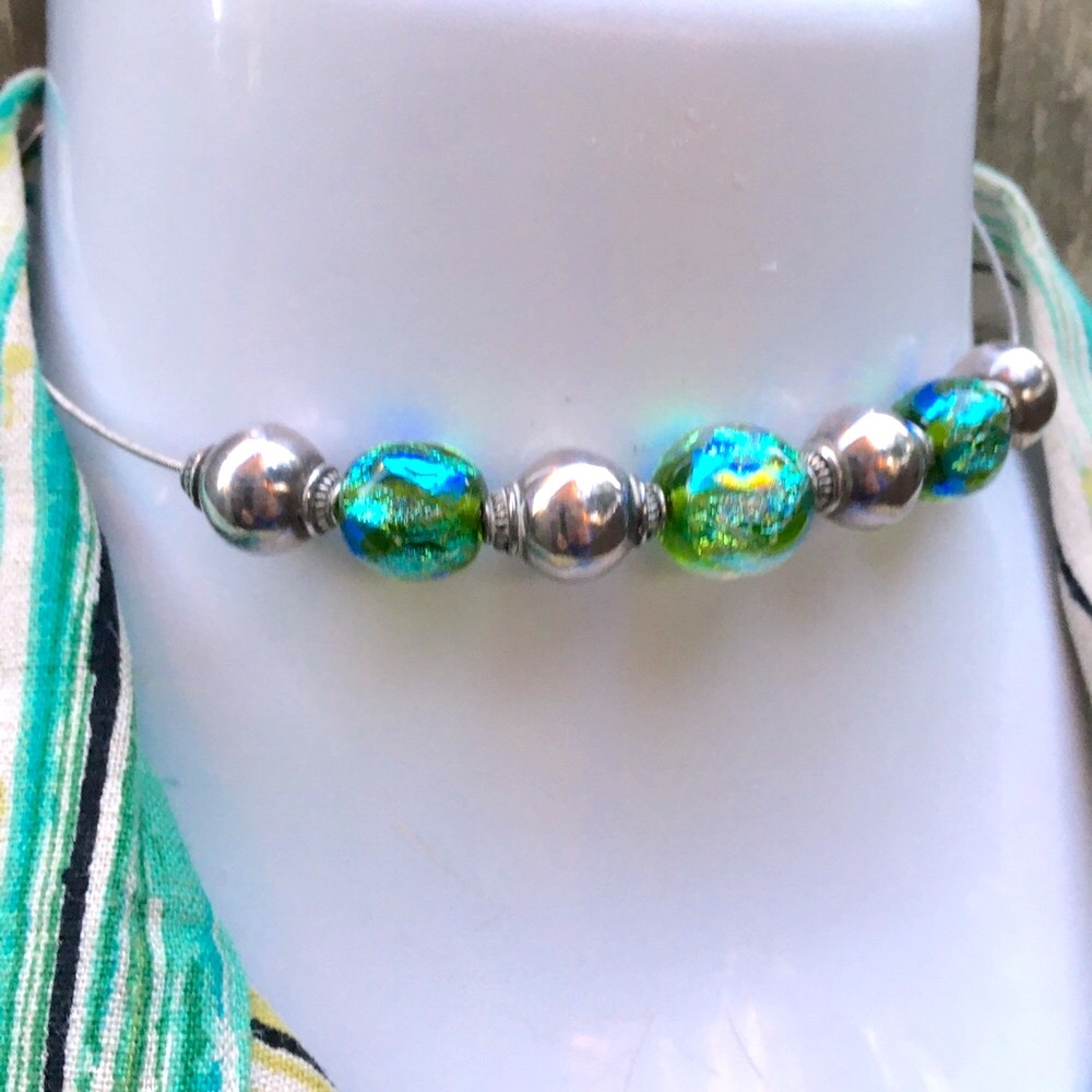 Dichroic Glass & Silver Beads Choker